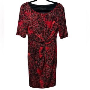 Connected Apparel Black and Red Floral Midi Dress